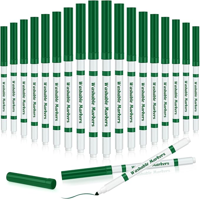 18 Pcs Line Washable Markers Bulk Green Fine Tip Markers Set Coloring Thin Tip Drawing Washable Pen for Kids Art School Classroom Back to School Gender Reveal Party Supplies, Ages 6+