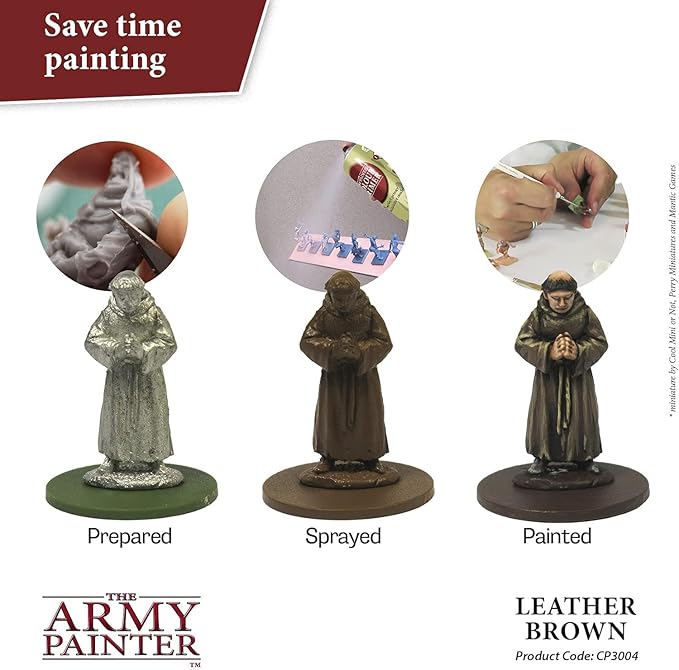 The Army Painter Color Primer Spray Paint, Leather Brown, 400ml, 13.5oz - Acrylic Spray Undercoat for Miniature Painting - Spray Primer for Plastic Miniatures