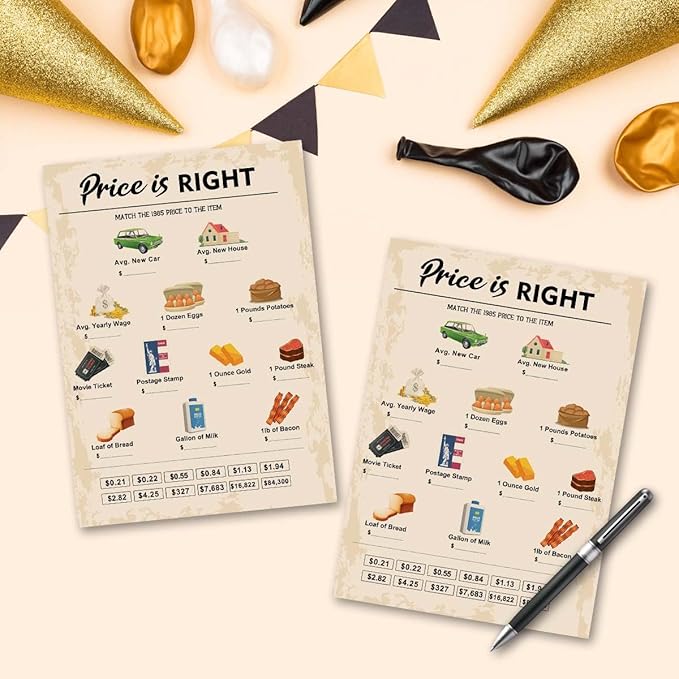 40th Birthday Party Games, Price is Right Games, Birthday Party Supplies for Adults, Fun 1985s Party Game，Pack of 30 Cards