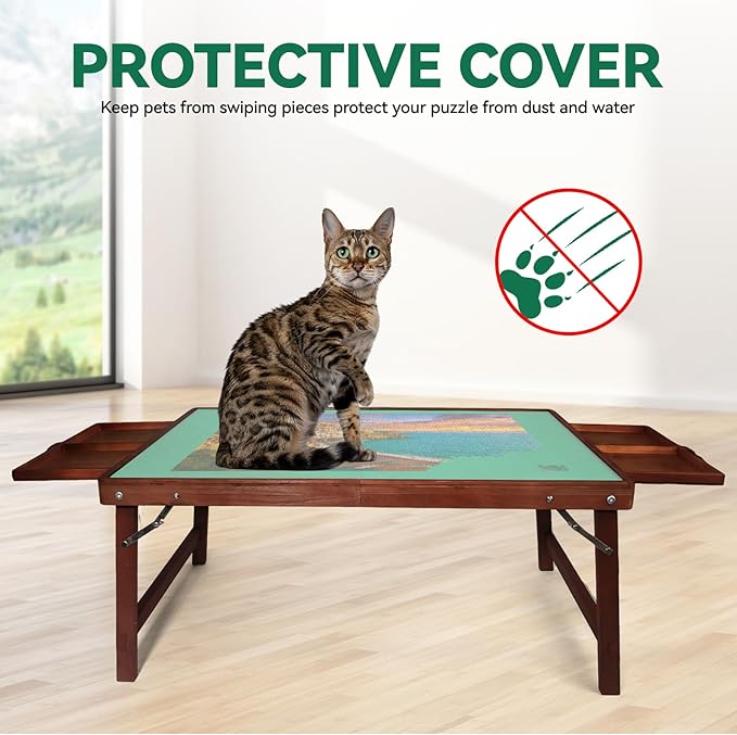 1500 Piece Puzzle Table with Legs, 35" x 26" Wooden Jigsaw Puzzle Board with Drawers, Cover & Felt, Portable Puzzle Table with Folding Legs for Adults and Teens, Christmas Birthday Gift