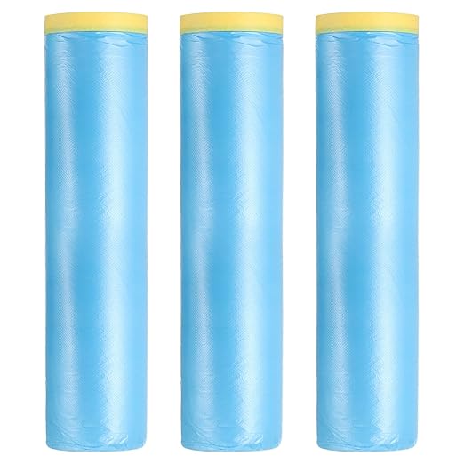 uxcell Pre-Taped Masking Film, 7.9ft x 82ft Plastic Paint Drop Cloth with Medium-Tack Painters Tape for Painting Spraying Protection Blue Film 3Pcs