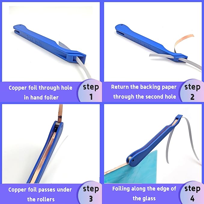Copper Foil Hand Foiler for Stained Glass, 7/32" and 1/4" Hand Foiler Tool Kits, Blue