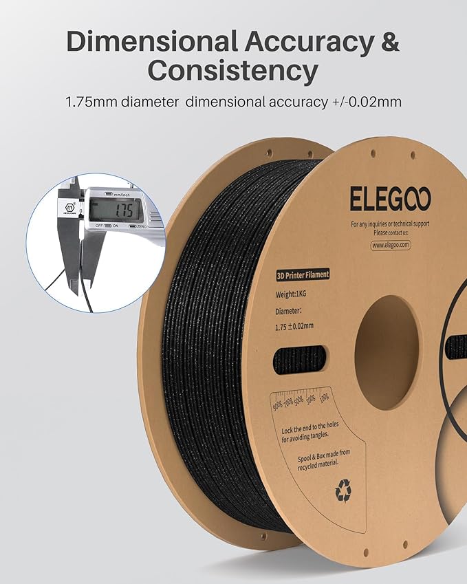 ELEGOO PLA Filament 1.75mm Sparkle Gold Yellow 1KG, Glitter Twinkling 3D Printer Filament Dimensional Accuracy +/- 0.02mm, 1kg Spool(2.2lbs) Fits for Most FDM 3D Printers