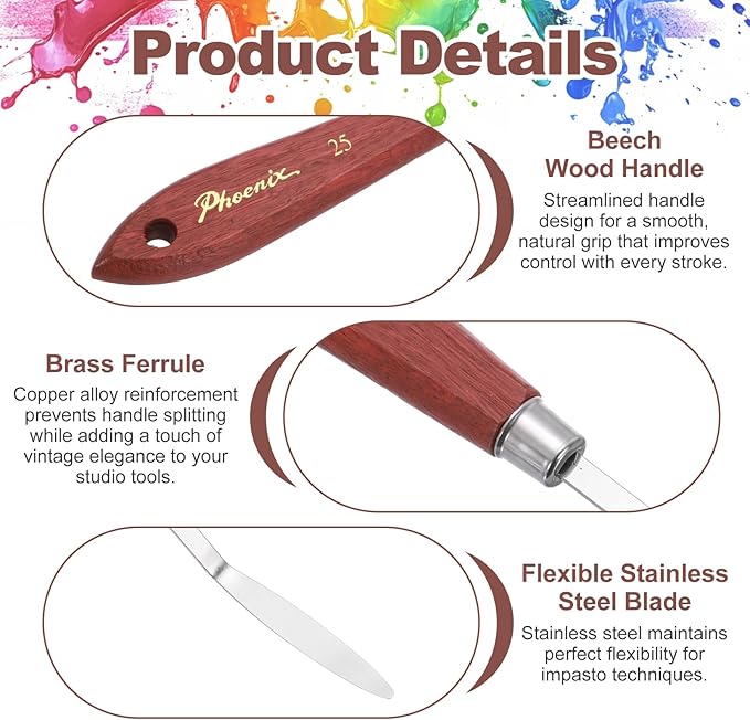 MECCANIXITY Pack of 1 Palette Knife No.25, 8.1" Long Palette Knives with Stainless Steel Flexible Spatula Pallet Knife and Wood Handle for Scraping, Mixing, Oil Acrylic Painting Canvas