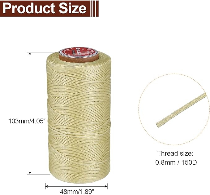 uxcell Flat Leather Sewing Waxed Thread, 270m / 295 Yards Polyester Wax String, 150D Wax Stitching Cord for Leather Crafts, Bookbinding, Bracelets Braided, Apricot
