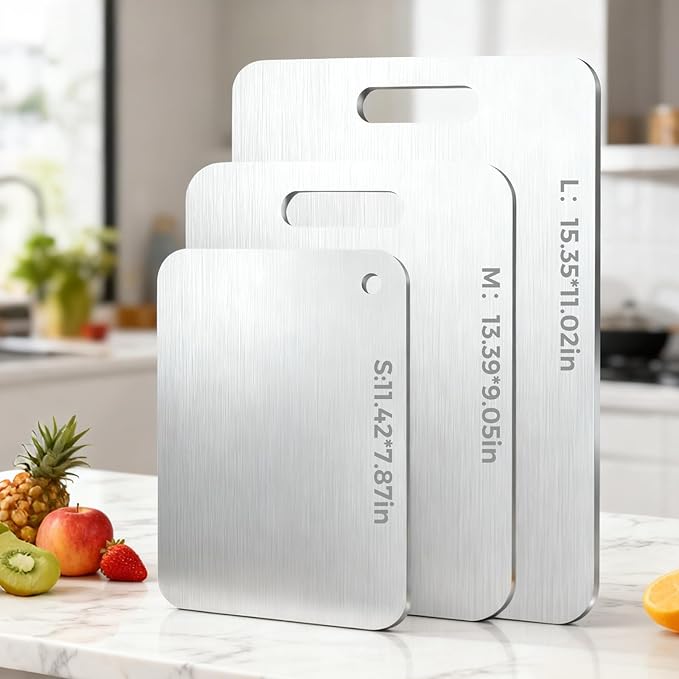 Tavano Titanium Cutting Board,Titanium Cutting Boards for Kitchen,Double-side Available Cutting Board for Vegetables,Meat,Fruits,Easy to Store and Clean(M+L)
