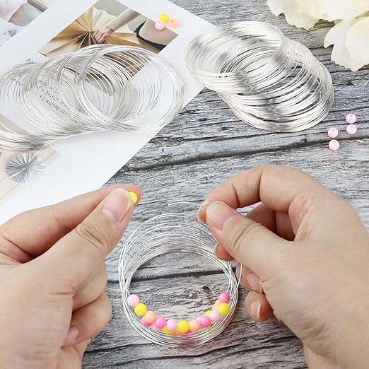 200 Loops Memory Steel Wire for Jewelry Making Supplies, 0.6mm Bangle Bracelet Wire Memory Beading Wire for Art Creation Necklace DIY Crafts Making (Silver)