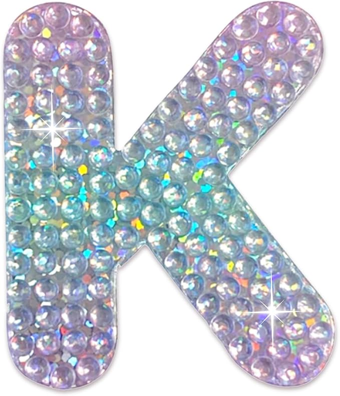StickerBeans® Rhinestone Alphabet Letter Sticker K - Unique Sparkly Design 2” x 2” Cut-to-Shape Adhesive - Personalization, Collecting, Gifting, Scrapbooking, Decorating Laptops, Phone Cases, All Ages
