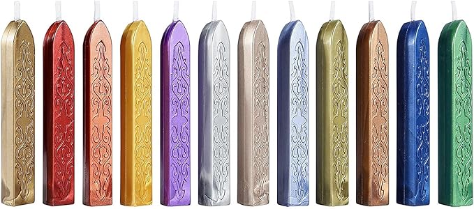 Yoption 12 Color Sealing Wax Sticks with Wicks, Antique Metallic Totem Fire Manuscript Seal Wax for Wax Seal Stamp (12 Metallic Colors)