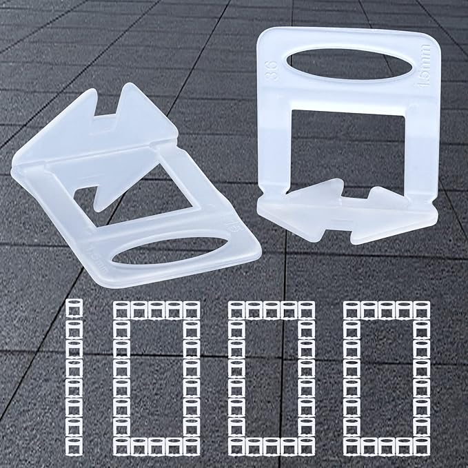 Tile Leveling System Clips Spacers Tile Leveler Clips DIY Tile Leveler Spacers 1000 Pcs 1/16" (1.5mm) for Professional Ceramic Tile and Stone Installation (1000 1/16")