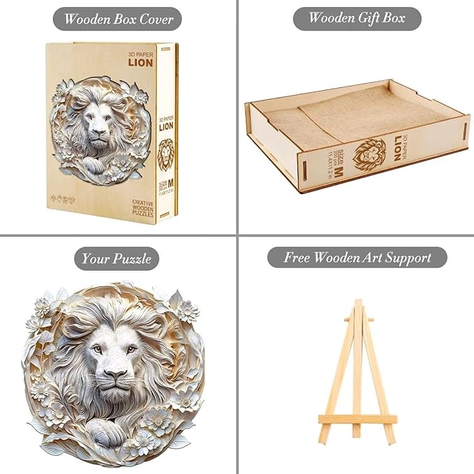 Wooden Puzzles Adults, 3D Paper Lion Wooden Puzzles 100 Pieces, Unique Animal Shaped Wood Challenging Jigsaw Puzzles Gifts for Adults, 8.5x8.3in