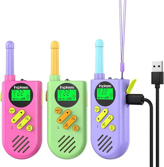 Walkie Talkies for Kids Rechargeable,Toys for Boys and Girls Ages 3-12, 3 Pack Long Range 2-Way Radios, Birthday Gifts,Christmas Stockings, Outdoor Play, Family Games, Hiking Camping Gear