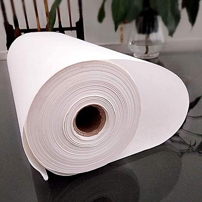 MEGREZ Roll Pack Thicken Calligraphy Xuan Paper for Chinese, Japanese, 35cm x 20m(13.8in x 65.6ft), Half Raw Ripe, White