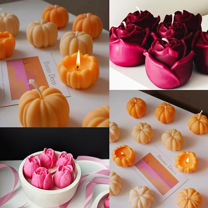 JDH 6Pcs Silicone Candle Molds Set for Candle Making,Yarn Ball Bubble Candle Molds, 3D Rose Silicone Mold,Cake Mold for Baking Desser Soap Casting Home Decor,for Soy Wax, Soap, DIY Scented Candle