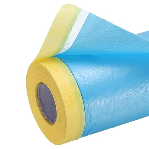 uxcell Pre-Taped Masking Film, 3ft x 82ft Plastic Paint Drop Cloth with Medium-Tack Painters Tape for Painting Spraying Protection Blue Film 3Pcs