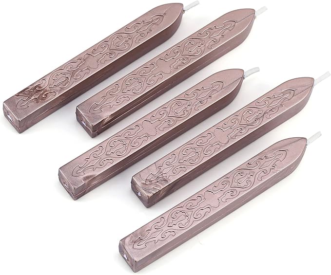 Yoption 5 Pieces Sealing Wax Sticks, Antique Champagne Gold Totem Fire Manuscript Wax Seal Sticks with Wicks for Wax Seal Stamp (Champagne Gold)