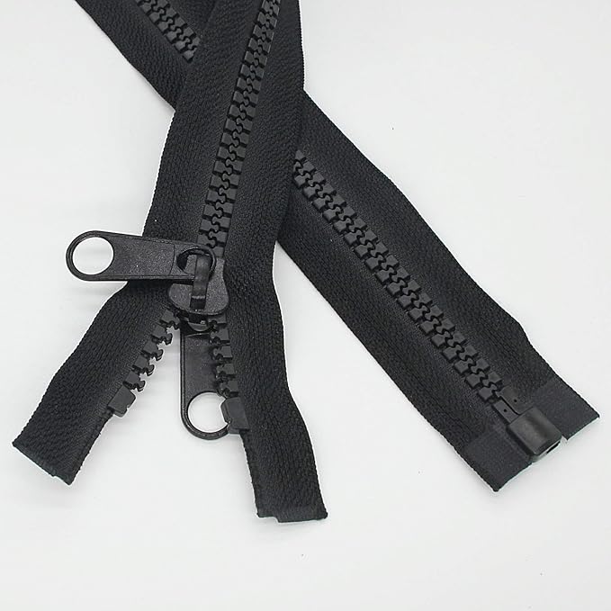 Leekayer 2PCS #10 40 Inch Heavy Duty Zippers for Sewing Separating Large Plastic Zippers Black Tape with Double Pull Tab Slider, Sleeping Bag, Boat, Canvas, Cover, Trampoline, Dog Bed,Tent (40" 2pcs)