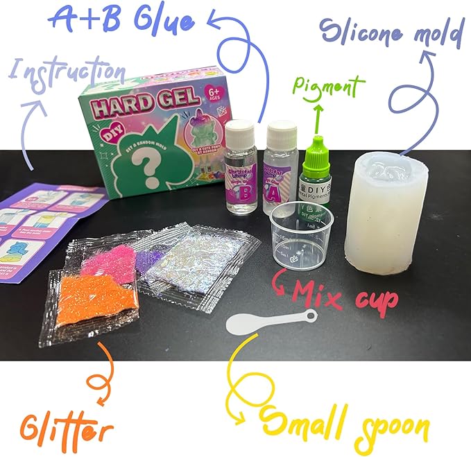 ULIONTAC Hard Gel DIY Unicorn Shaped - Blind Box Epoxy Resin Kit Plastic Molding Decoration Shining Powder