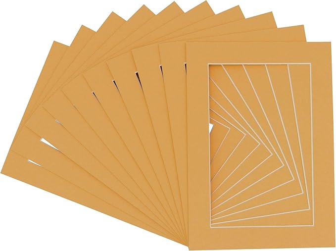 Pack of 25 Acid Free 8.5x11 Mats Bevel Cut for 7x9 Photos - Topaz Orange Precut Matboards For Pictures, Photos, Framing - 4-ply Thickness