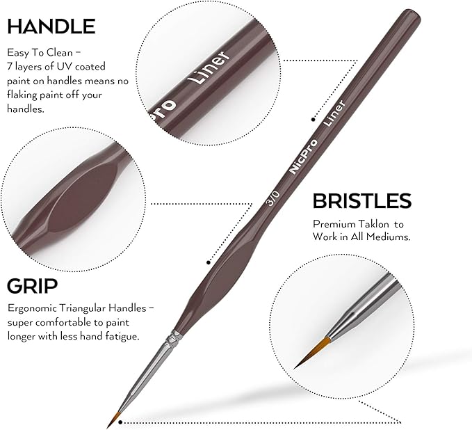 Nicpro 7 PCS Micro Fine Detail Paint Brush Set, Small Miniature Fine Tip Detail Brushes Kit for Acrylic Oil Watercolor, Models, Paint by Numbers, Miniature Painting, Craft, Rock Painting (Brown)