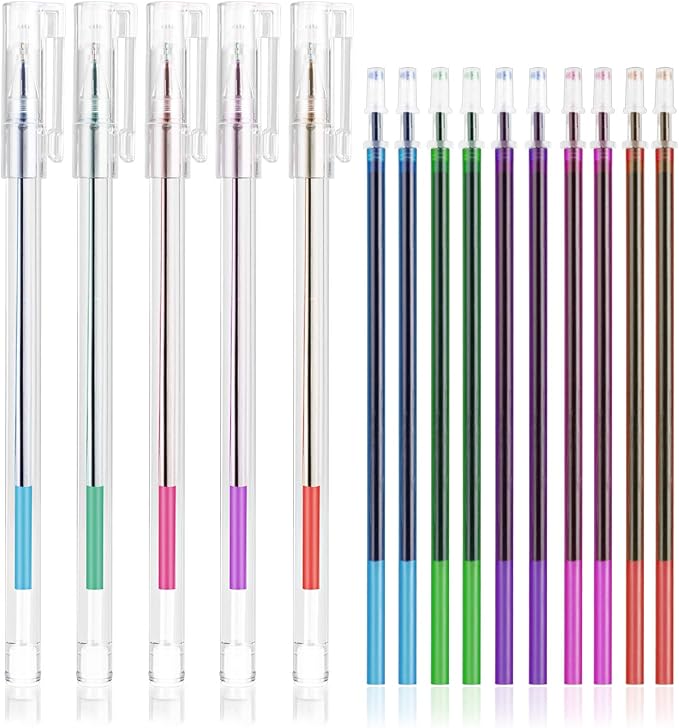 iNee 5 Colors Extra Fine Tip Water Erasable Fabric Marking Pen with 10 Free Refills for Cross Stitch, Embroidery, Sewing, Quilting