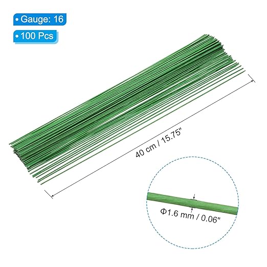 PATIKIL 16 Gauge 16" Floral Stem Wire, 100 Pcs Paper Wrapped Iron Artificial Flower Stem Accessories for DIY Bouquet Stem and Craft Decoration, Light Green