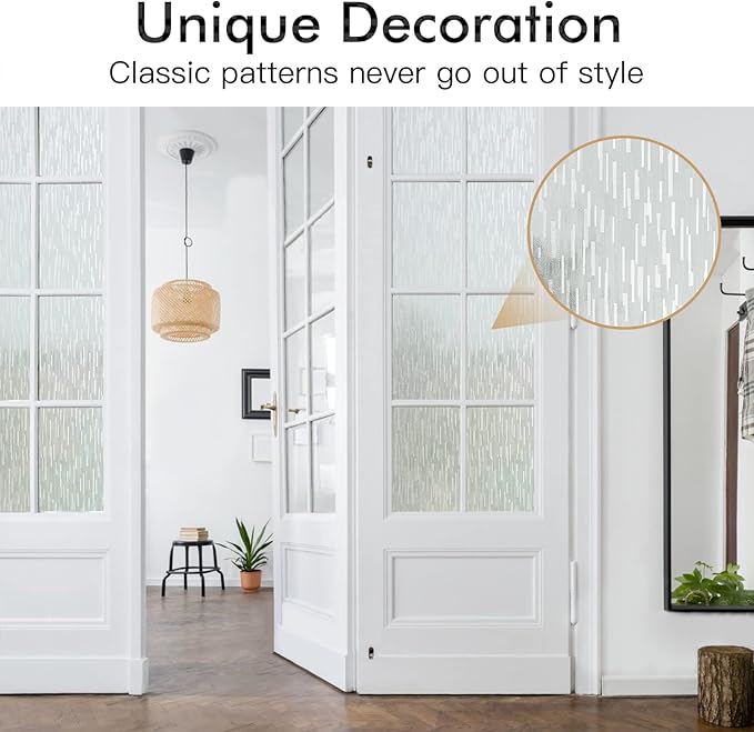 Haton Window Privacy Film, Frosted Glass Static Cling Sun Heat Blocking Window Clings, Frosting Opaque Coverings, Vinyl Removable Stickers Tint for Home Door Office, Non Adhesive 17.5" x 78.7"