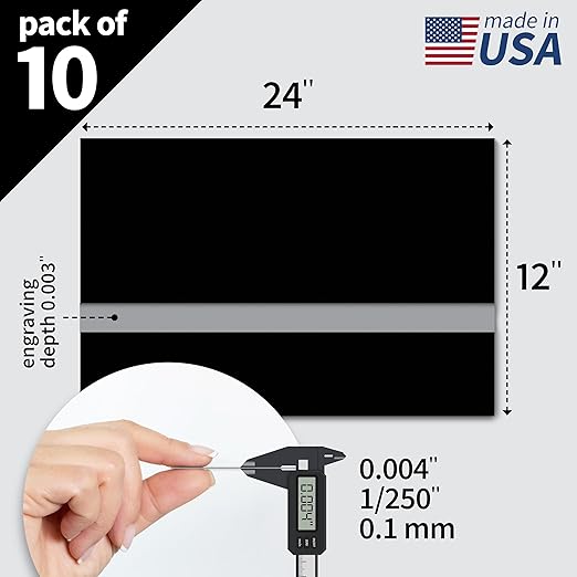 Trotec TroLase Lights | 24"x12"x1/250"(0.1mm thick) | Adhesive-Backed Flexible Laser Engraving Sheet/Film for Decal & Label | Double Color Plastic Sheet for Engraving | Black/Silver | 10pcs