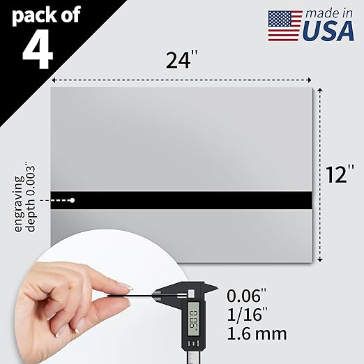 Trotec | Metallic Looking Acrylic Sheet | 12"x24"x1/16, 4 Pcs | Smooth Silver/Black | Metallic Finish - Scratch Resistant for Laser Engraving & Cutting,Printing,Glowforge,Name Plate | USA Made