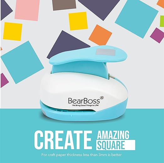 BearBoss Square Paper Punch Set, 5 Different Sizes, Scrapbooking Crafting Tool, Classic White