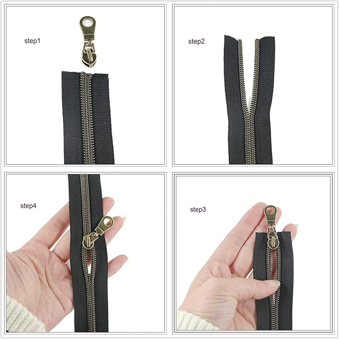 Leekayer #5 Gold Metallic Nylon Coil Zippers by The Yard Bulk 10 Yards Black Tape with 25pcs Gold Sliders for DIY Sewing Tailor Craft Bag(Black)