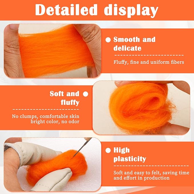 Mayboos Wool Roving Yarn, 1.76oz Colored Natural Wool Roving,Wool Felting Supplies Pure Wool Chunky Yarn for Wet Felting handcrafts and Spinning (Orange)