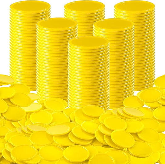 Coopay 1 1/2 Inches Plastic Poker Chips Learning Counters Disks Bingo Chip Counting Discs Markers for Math Practice and Poker Card Game Tokens, Teaching Rewards, 200 Pieces (Yellow)