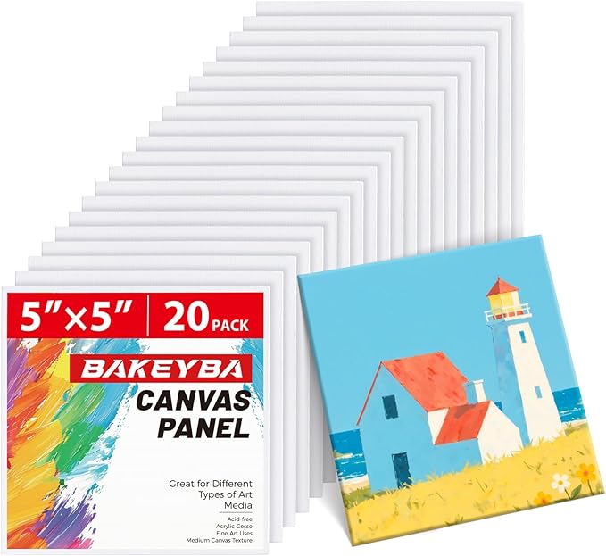 Mini Canvas Boards for Painting 20 Pack, 5x5 Inch Canvas Panels, 100% Cotton White Blank Art Supplies for Acrylics Oil Watercolor Tempera Paints