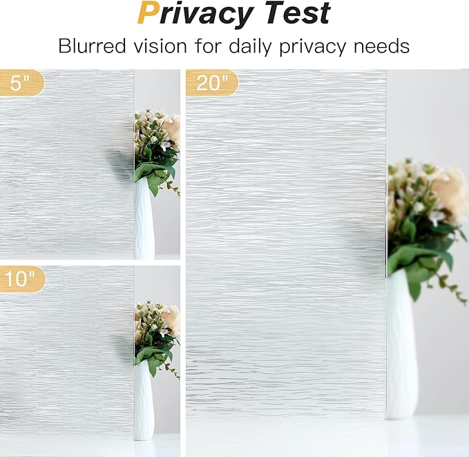 Haton Window Privacy Film, Frosted Glass Privacy Window Clings, Sun Blocking Frosting Opaque Coverings, Static Cling Removable Decorative Stickers for Home Door, Non-Adhesive 11.8" x 78.7"