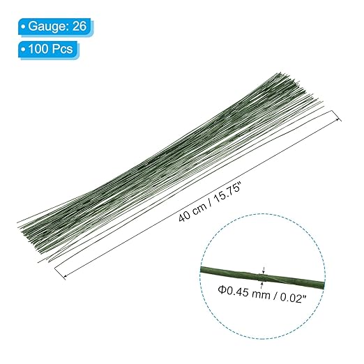 PATIKIL 26 Gauge 16" Floral Stem Wire, 100 Pcs Paper Wrapped Iron Artificial Flower Stem Accessories for DIY Bouquet Stem and Craft Decoration, Dark Green