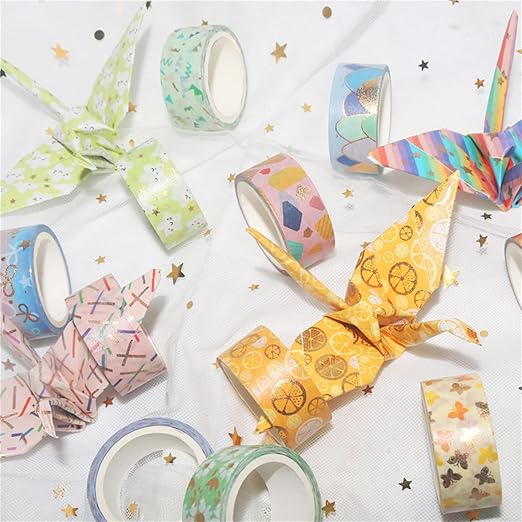 Candy Color Washi Tape Set 12 Rolls Bronzing Decorative Holiday Arts and Craft Washi Masking Tapes for Scrapbooking,Bullet Journal, Planner,Gift Wrapping, Stationery