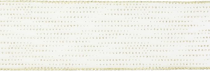 MEEDEE Glitter Gold Wired Ribbon 2.5 Inch Horizontal Stripes Polka Dot Christmas Ribbon Organza Sheer Glitter 25 Yards Gold for Christmas Tree, Wreath Bow Making