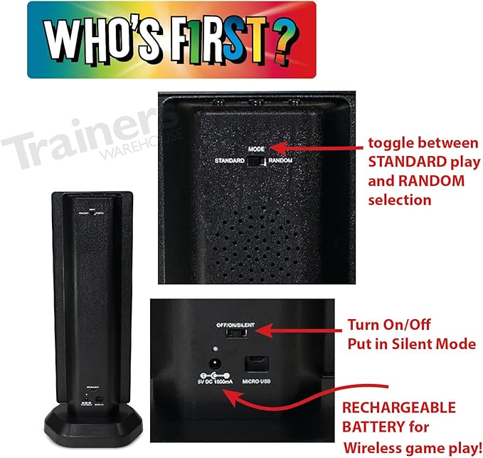 Trainers Warehouse Who's First? v3 Wireless Game 6 Buzzer System | Foster Gameshow Excitement in The Classroom - Includes Light Tower & USB Port & Randomizer | Make Trivia and quizzes Fun!