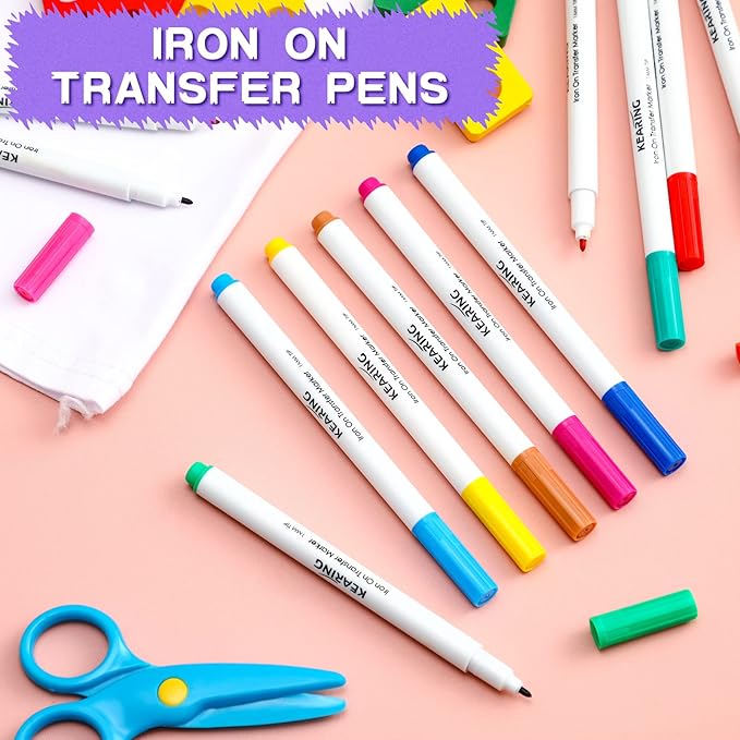 Crtiin 12 Pcs Iron on Transfer Markers Sublimation Markers Embroidery Transfer Pen Heat Transfer Fabric Marker Fade Resistant Infusible Ink Pen for T-shirts Pillow Clothes Canvas, 12 Assorted Colors