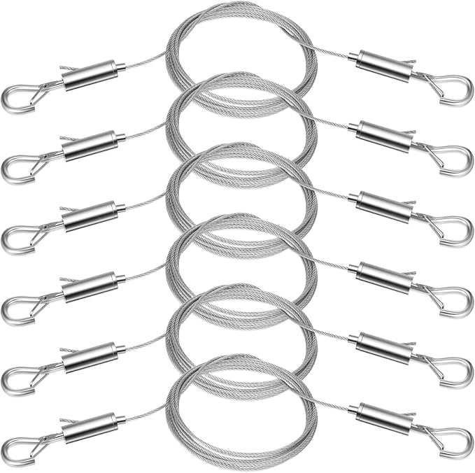6PCS Heavy Duty Picture Hanging Wire 9.8ft X 1.5mm Mirror Frame Hanging Kit Adjustable Stainless Steel Rope for Pictures, Mirrors, Frames, Artwork, Light Lamp and Billboards, Supports up to 66lbs