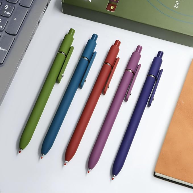 Gel Pens, 10 Pcs 0.5mm Black Ink Pens Fine Point Smooth Writing Pens with Silicone Grip, High-End Series Metal Clip Retractable Pens for Journaling Note Taking (10 Pcs Vintage)