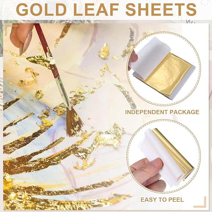 PATIKIL Gold Leaf Sheets for Art 3.7" x 3.4", 100 Pcs Gold Foil Sheet Metallic Leaf Papers for DIY Crafts Resin Furniture Nails Paintings Home Decoration, Green