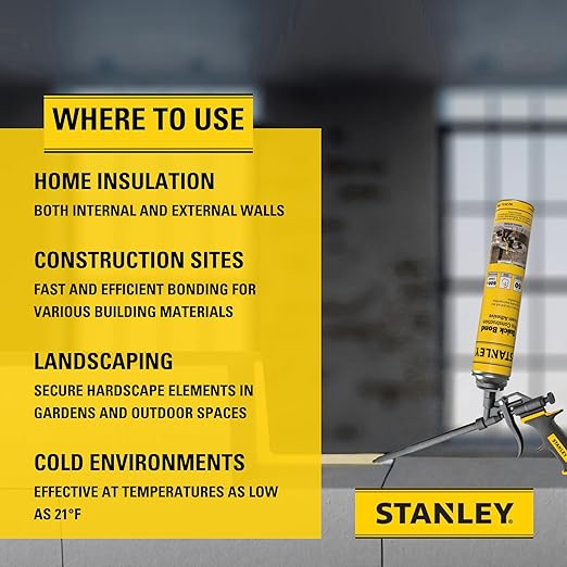Stanley Quick Bond Adhesive Foam - 2x24oz, Reliable Bond Adhesive for Various Materials, Strong bonding, No Mixing, Gun Use, Gun NOT Included | 2 Pack