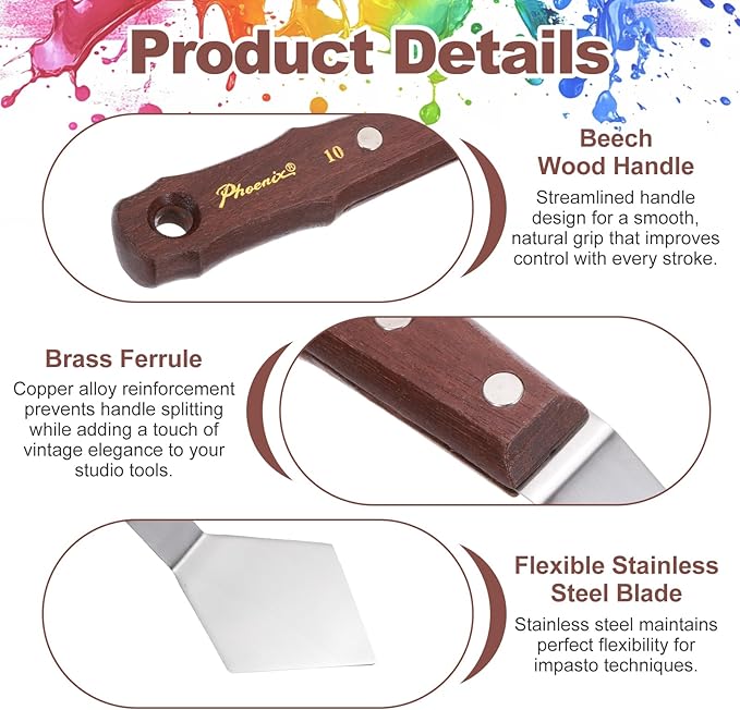 MECCANIXITY Pack of 1 Large Palette Knife No.10, 9.4" Long Palette Knives with Stainless Steel Flexible Spatula Pallet Knife and Wood Handle for Scraping, Mixing, Oil Acrylic Painting Canvas