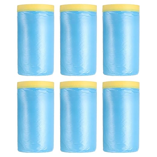 uxcell Pre-Taped Masking Film, 3.6ft x 82ft Plastic Paint Drop Cloth with Medium-Tack Painters Tape for Painting Spraying Protection Blue Film 6Pcs