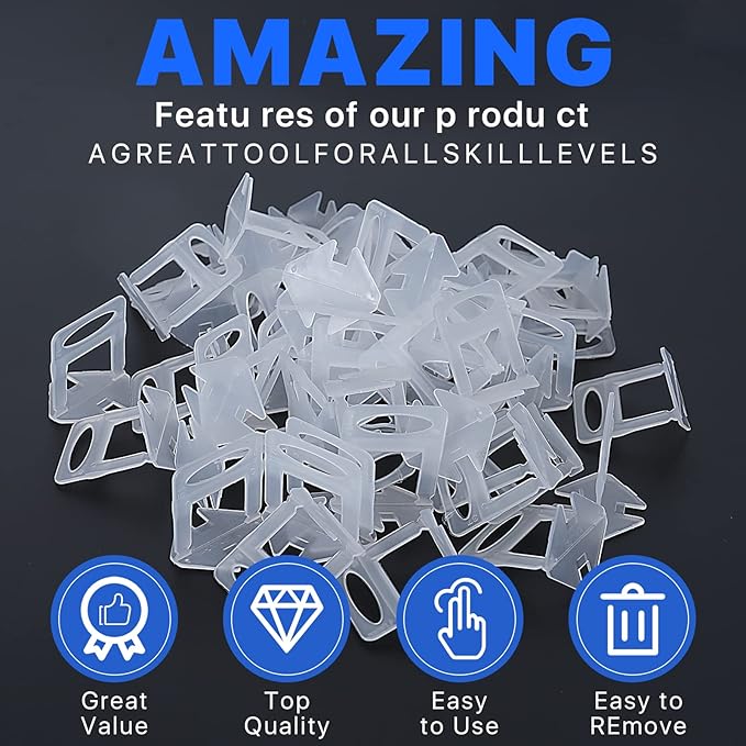 Tile Leveling System Clips Spacers Tile Leveler Clips DIY Tile Leveler Spacers 1000 Pcs 1/8" (3mm) for Professional Ceramic Tile and Stone Installation (1000 1/8")