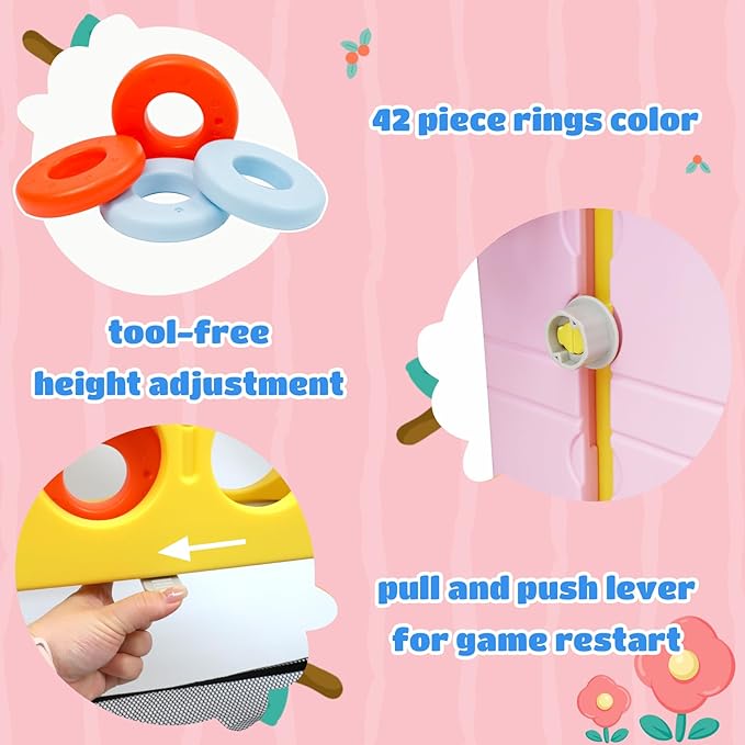 Ancaixin Giant 4 in-A-Row Connect Game Set, Adjustable Height Jumbo Yard Game with Basketball Hoop, Golf, Mesh Pocket & Ring Toss, Indoor Outdoor Family Backyard Party Game for Kids and Adults, Yellow