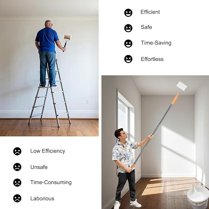 8 PCS Total 10 Ft Extension Pole, Paint Roller Stainless-Steel Threaded Splicing Extension Poles for Hand Drywall Sander Wall Cleaning and Polishing Paint Roller Brushes