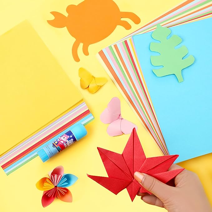 Origami Paper 300 Sheets, 20x20 cm/8 Inch Large Double Sided, 200 Sheets 20 Colors Origami Paper and 100pcs Self-adhesive Wiggle Eyes Sets for Kids DIY School Arts Crafts Adults
